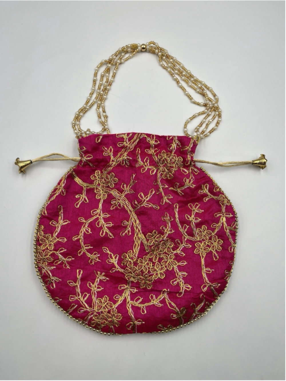PINK Gold Clutch Silk Bag Boho Formal/POTLI /Purse Applique Beaded SEE ALL
